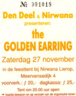 Golden Earring show ticket November 27, 1993 Lierop - feesttent